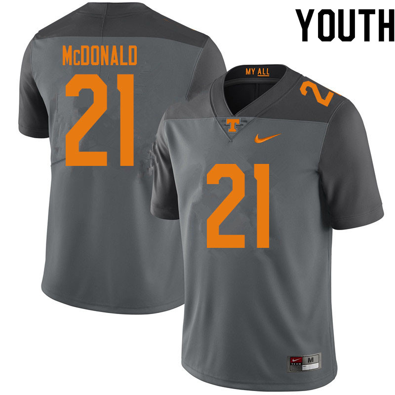 Youth #21 Tamarion McDonald Tennessee Volunteers College Football Jerseys Sale-Gray - Click Image to Close